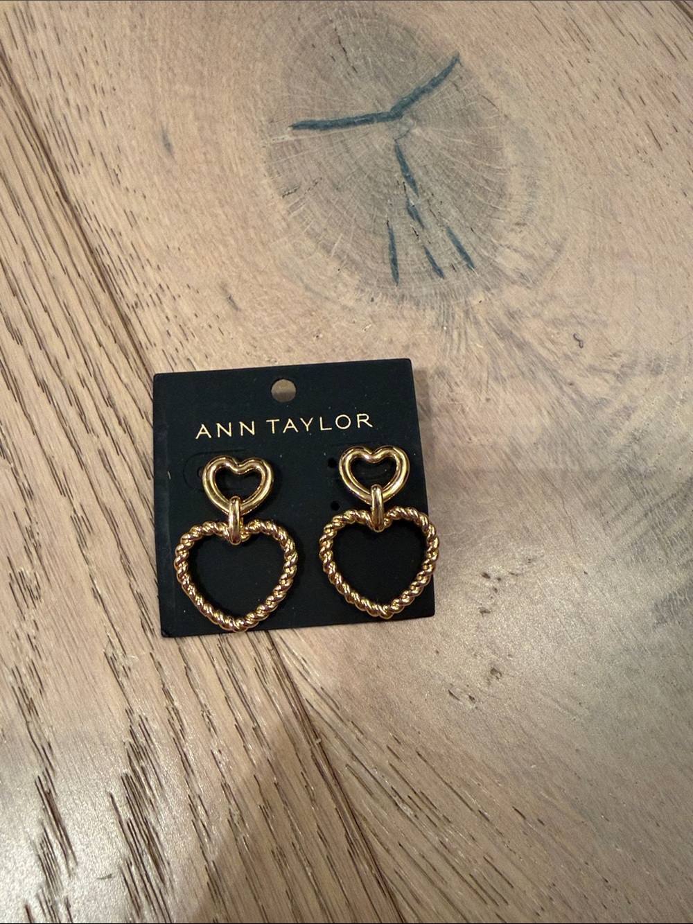 Ann Taylor Gold Double Heart Drop Earrings